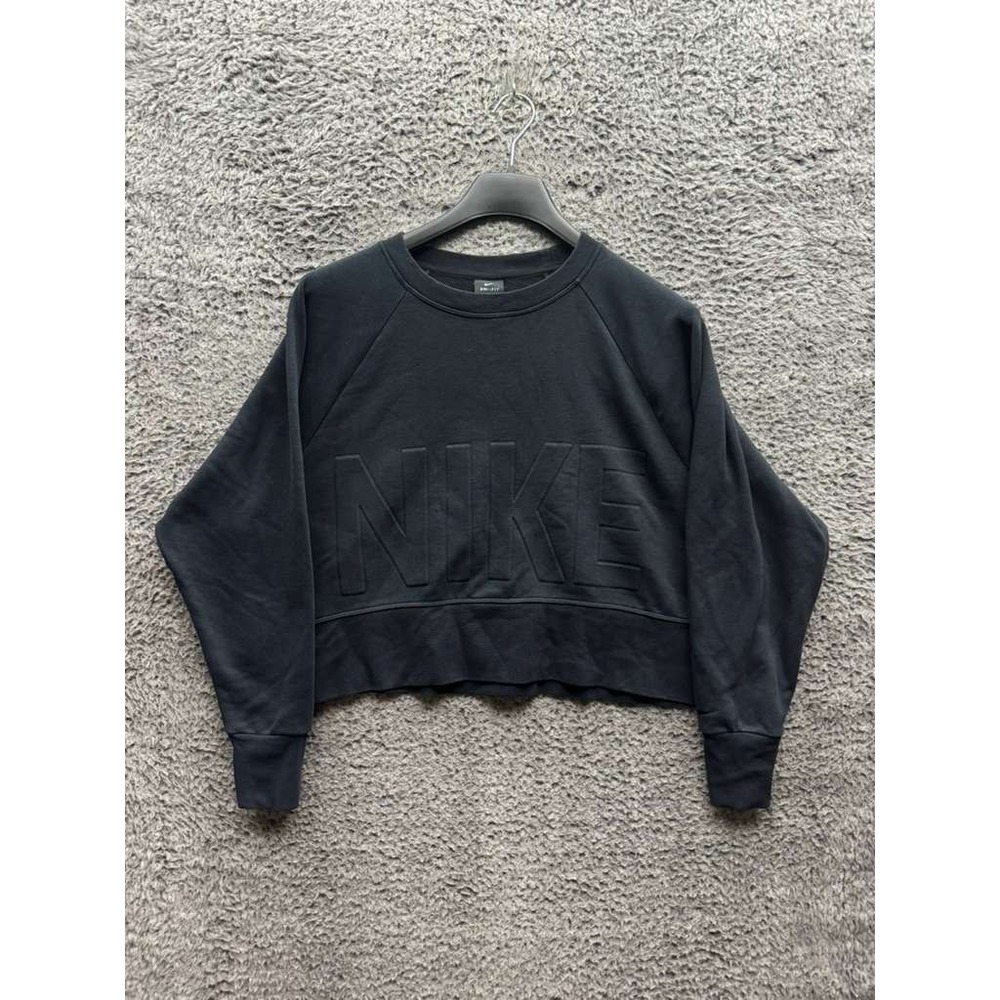 Nike Versa Embossed Cropped Pullover Training Sweatshirt Black Womens Size M‎